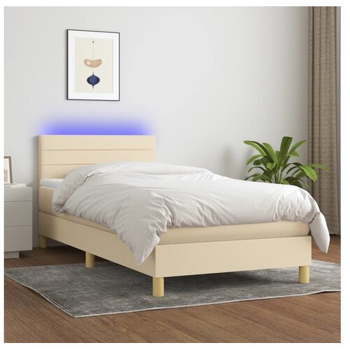  Box spring postelja z vzmetnico LED krem 100x200 cm blago Cene