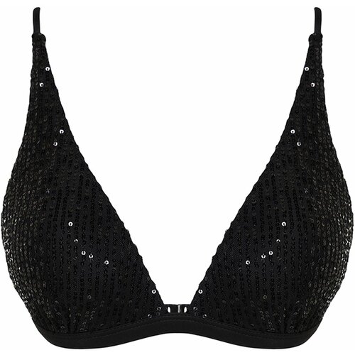 Trendyol Black Triangle Sequined Bikini Top Cene