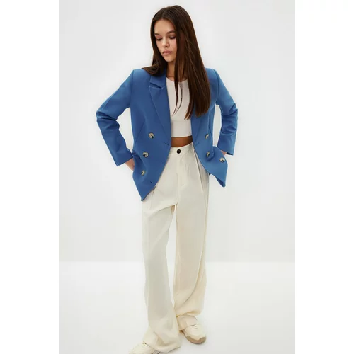 Trendyol Blue Regular Lined Double Breasted Closure Woven Blazer Jacket