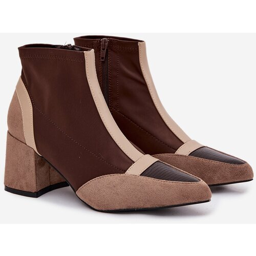Boto Women&amp;#039;s ankle boots with chunky heel with zipper brown Delvane Slike