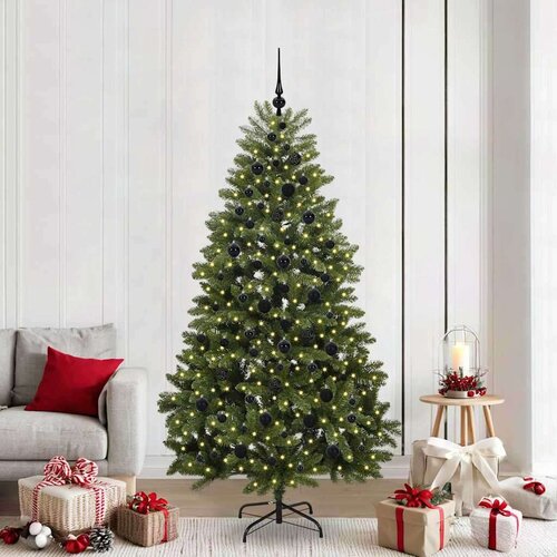 vidaXL Umjetno božićno drvce S LED lampica Zelena 210 cm PVC i metal Cene