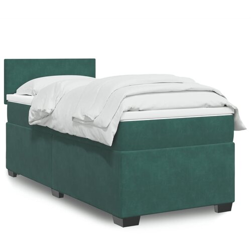 VidaXL Box spring postelja z vzmetnico temno zelena 90x200 cm žamet Slike
