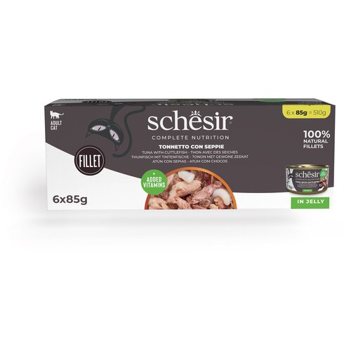  Ekonomično pakiranje Schesir Complete Nutrition filet u želeu 24 x 85 g - Tuna s lignjama Cijene