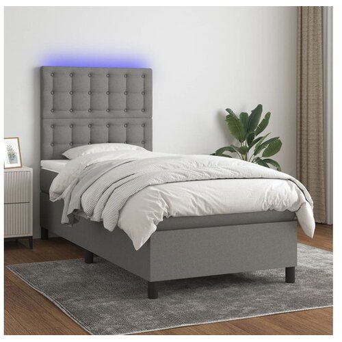  Box spring postelja z vzmetnico LED temno siva 90x200 cm blago Cene