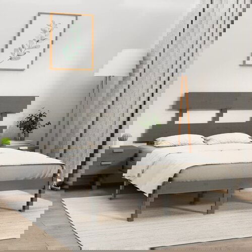 The Living Store Posteljni okvir siv iz trdnega lesa 200x200 cm - Posteljni Okvir, (21525125) Slike