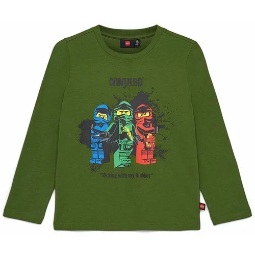 Lego Otroška bombažna majica z dolgimi rokavi zelena barva