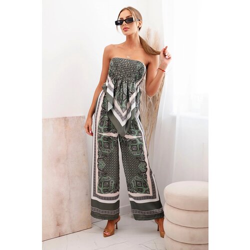 Kesi Włoski Women's set with wide pants and top khaki Cene