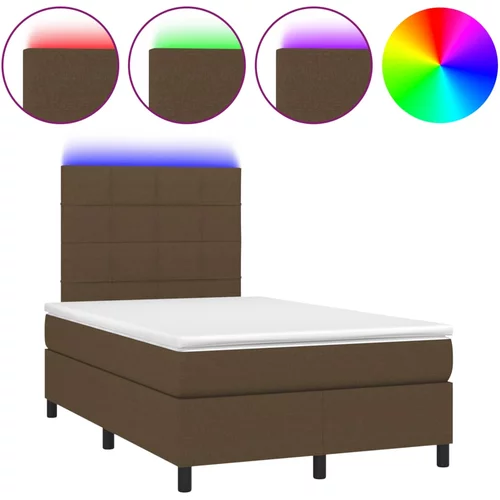 vidaXL Box spring postelja z vzmetnico LED tem. rjava 120x190 cm blago, (21111169)