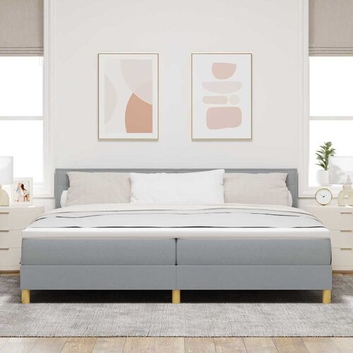  LED Box Spring Krevet Svijetlo siva 200 x 200 cm tkanina Slike