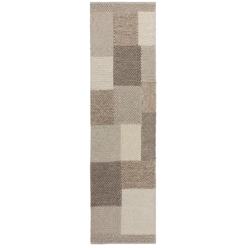 Flair Rugs Bež ročno tkan tekač iz mešanice volne 60x230 cm Minerals Patchwork –