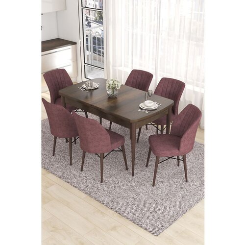 Hanah home Eva - Baroque, Dusty Rose BaroqueDusty Rose Extendable Dining Table & Chairs Set (7 Pieces) Cene