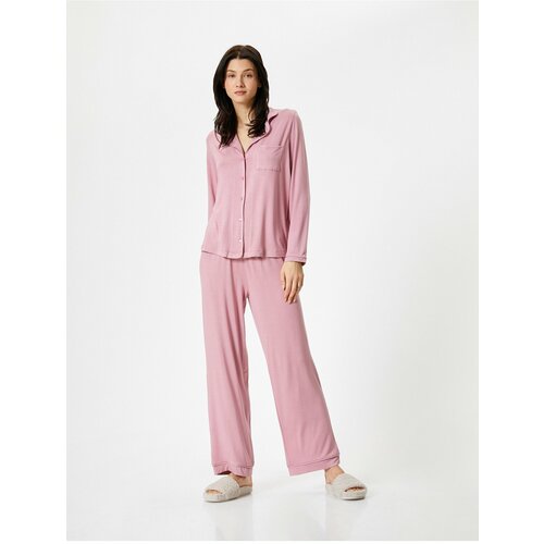 Koton Buttoned Pajamas Set Long Sleeve Pocket Straight Leg Slike