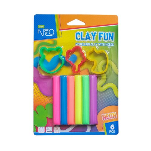  Clay fun, plastelin sa kalupima, neon, 6 boja, 80gr ( 115513 ) Cene