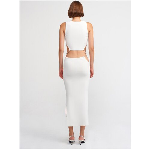 Dilvin 80110 Low Waist Stoned Knitwear Skirt-Ecru Cene