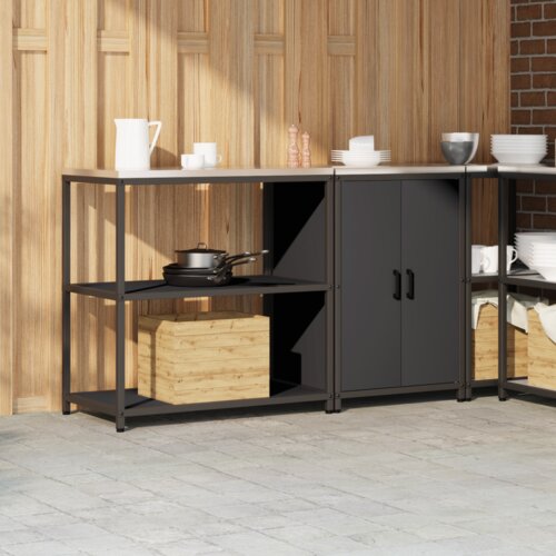 vidaXL Kuhinjski set za pohranu s policom s pohranom s vratima Podesiva 2 pcs Crna 150 x 50 x 92 cm Cijene