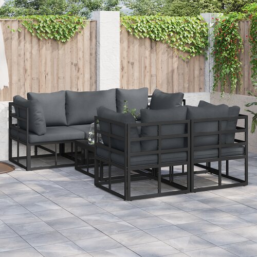 vidaXL Vrtna sedežna garnitura 6 pcs Črna 70 x 70 x 32 cm Aluminij Cene