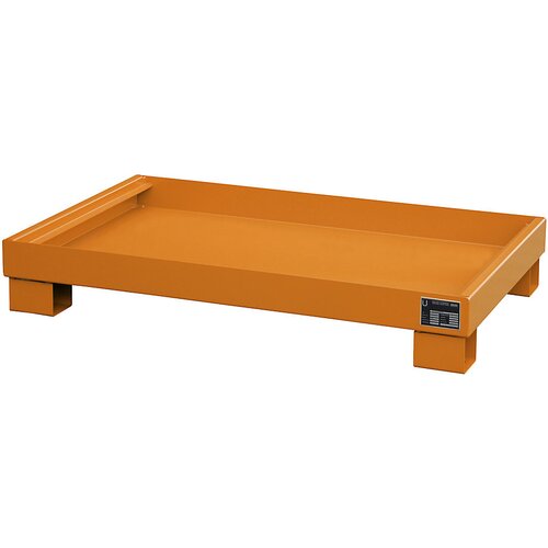 eurokraft pro Jeklena prestrezna kadica za sod prostornine 60 l, DxŠxV 800 x 1300 x 205 mm, lakirana oranžno RAL 2000, brez mrežaste rešetke Cene