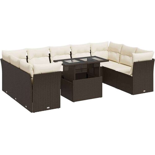 VidaXL 10-dijelni set vrtnih sofa od poliratana s jastucima smeđi Slike