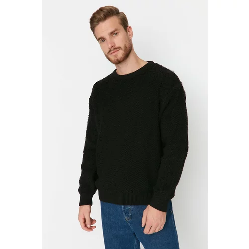 Trendyol Black Men's Oversize Fit Wide Fit Crew Neck Towel Knit Sweater Sweater