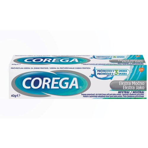 Corega Extra Strong Neutral, pričvrstilna krema za zobne proteze Slike