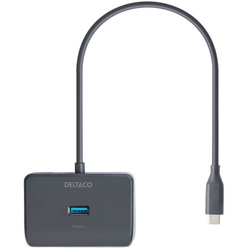 Deltaco USB-C hub s 4 vrati, 5 Gbit/s, dodatni vhod za napajanje, črna Slike