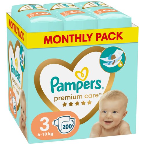 Pampers monthly Pack Premium Care 3 pelene, 200 komada Slike