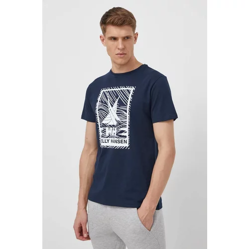 Helly Hansen Pamučna majica za muškarce, boja: tamno plava, s tiskom