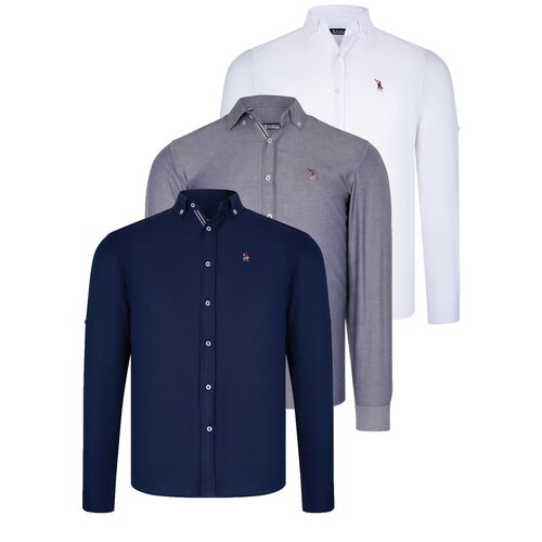 Dewberry TRIPLE SET G674 MENS SHIRT-NAVY BLUE-WHITE-DENIM BLUE Slike