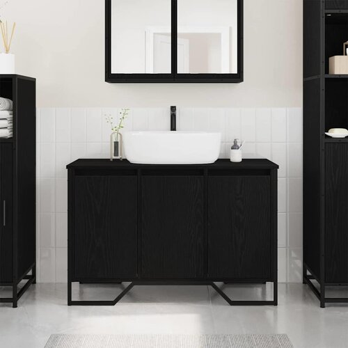  Kupaonski ormarić za sudoper Crni hrast 91 x 35 x 60 cm Slike