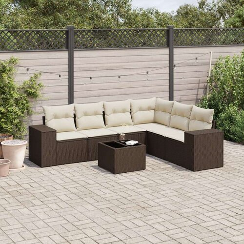 VidaXL 7-dijelni set vrtnih sofa od poliratana s jastucima smeđi Slike