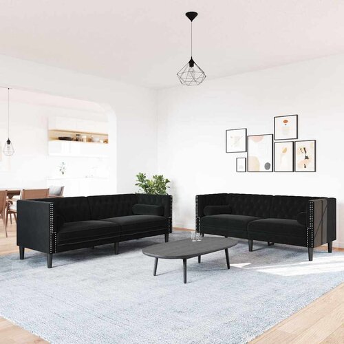  2-dijelni set sofa Chesterfield crni bar&amp;scaron;unasti Slike