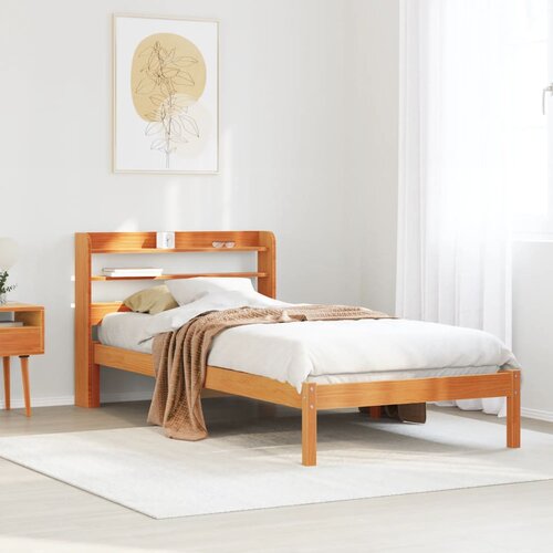 vidaXL Posteljni okvir z vzglavjem voščeno rjava 75x190 cm borovina Cene