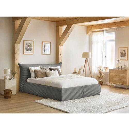 Bobochic Paris Siva oblazinjena zakonska postelja s prostorom za shranjevanje z letvenim dnom 160x200 cm Jade &amp;ndash; Slike