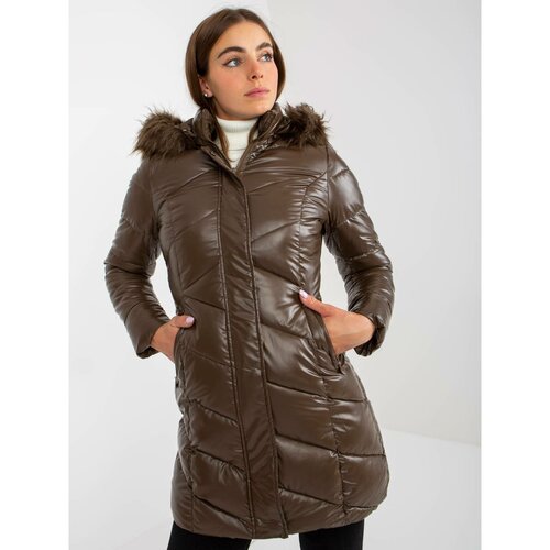 Fashion Hunters Dark brown patent winter jacket with quilting Slike