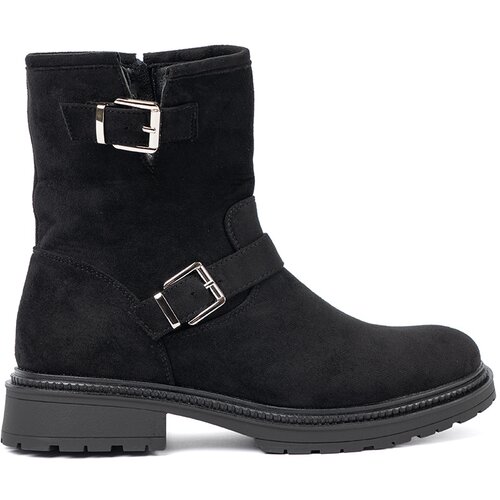 Shelvt Modern black ankle boots with silver buckles Cijene
