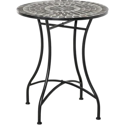 Outsunny majhna vrtna mizica iz kovine in keramike, mozaična zunanja mizica za teraso ali balkon, 60x71 cm, črna, (20752837)