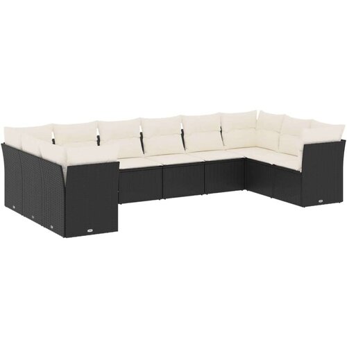 VidaXL 10-dijelni set vrtnih sofa s jastucima crni od poliratana Slike