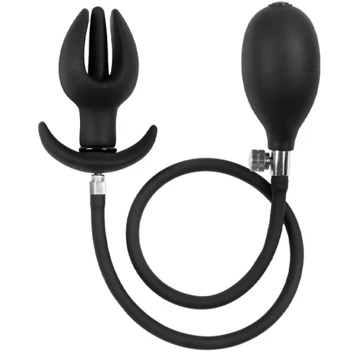 Rimba Latex Play Inflatable Anal Tulip-Shaped Plug with Pump Black