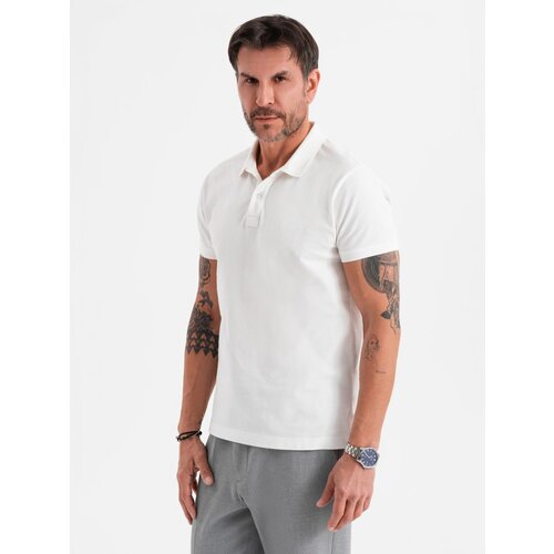 Ombre Polo shirt in cotton pique knit - ecru Slike