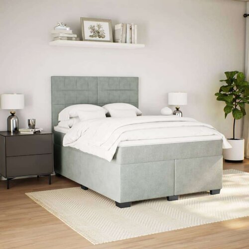VidaXL Krevet s oprugama i madracem svjetlosivi 160x200 cm bar&amp;scaron;unasti Slike