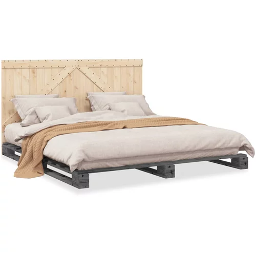  Okvir za krevet s uzglavljem sivi 200 x 200 cm masivna borovina