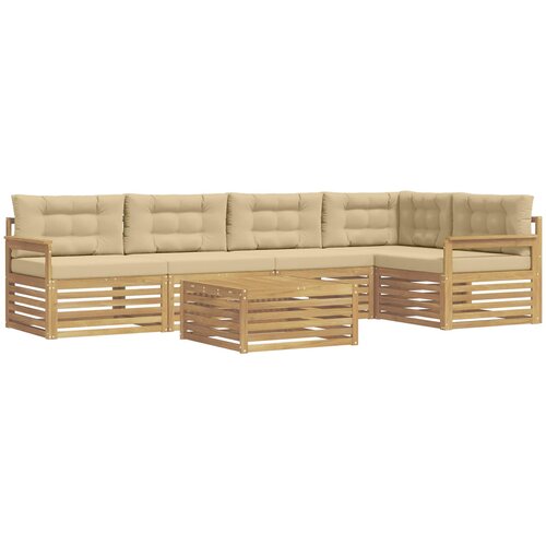 vidaXL Zunanja garnitura za sedenje 6 pcs Bela in bež Poliester, (5000280892) Cene