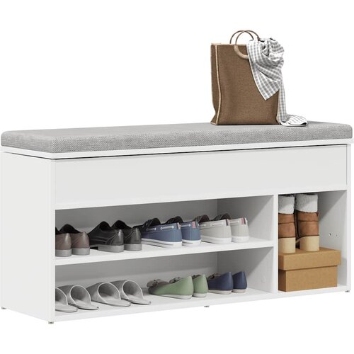 VidaXL Klupa za cipele bijela 102x30,5x45 cm izrađeno drvo Slike