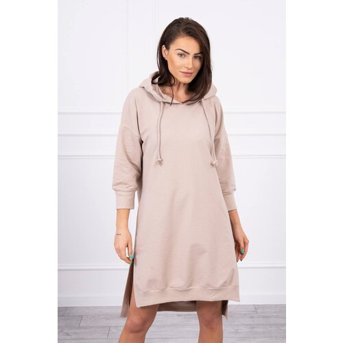 Kesi Dress with a hood and a longer back in beige color Slike