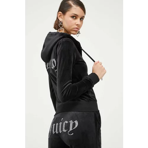 Juicy Couture Dukserica za žene, boja: crna, s kapuljačom, s aplikacijom