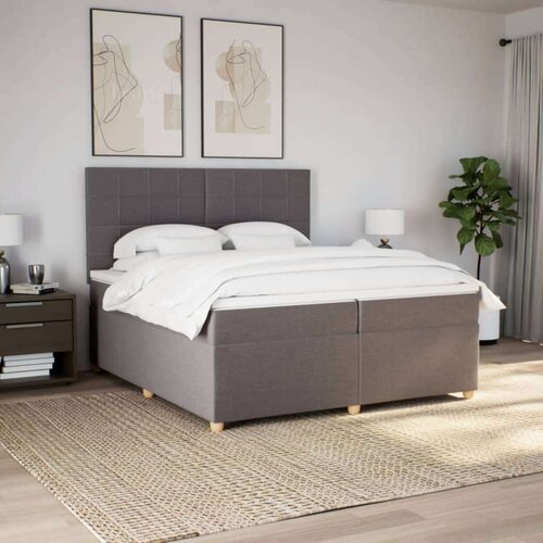 VidaXL Krevet s oprugama i madracem smeđesivi 200x200 cm od tkanine Slike