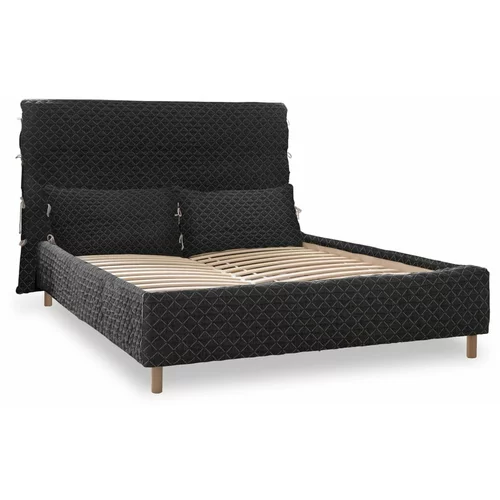 Miuform Crni tapecirani bračni krevet s podnicom 140x200 cm Sleepy Luna -