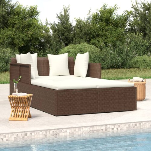vidaXL Ležalnik z blazinami rjav 182x118x63 cm poli ratan Cene