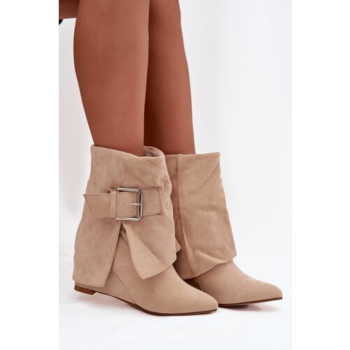 Boto Platform ankle boots with turned-up shaft and buckle eco suede beige Vortinia Slike