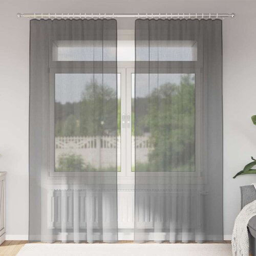 VidaXL Voile zavese z zanke 2 kosa temno siva 140x225 cm Slike